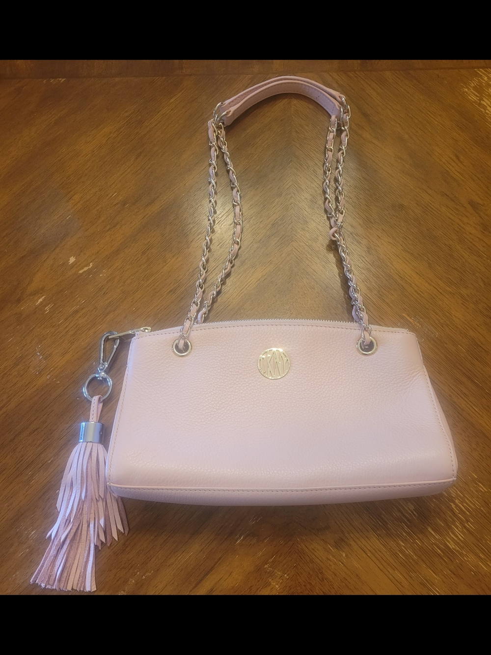 DKNY Chain-Handle Blush Leather Shoulder Bag with Tassel
